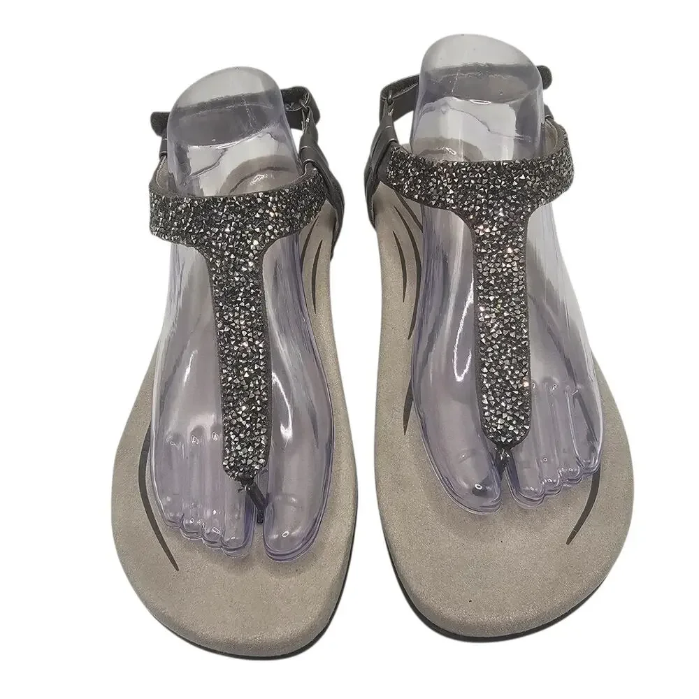 Aetrex Gunmetal Jade Sparkle Thong Orthotic Sandals Women's Size 10